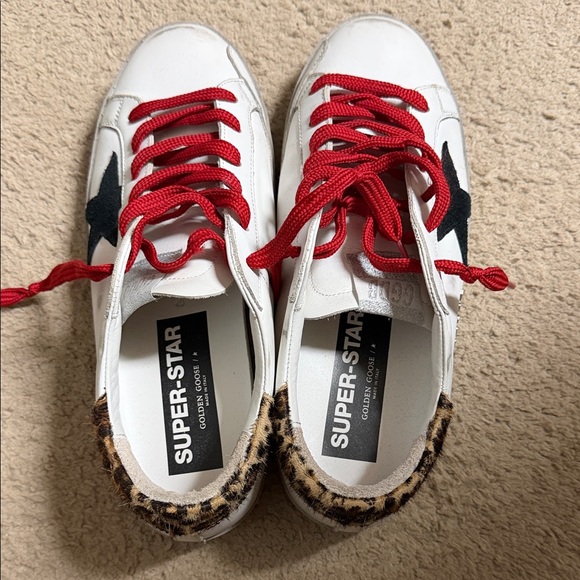 Golden Goose White Sneakers with Red Laces and Black Stars - Picture 5 of 6